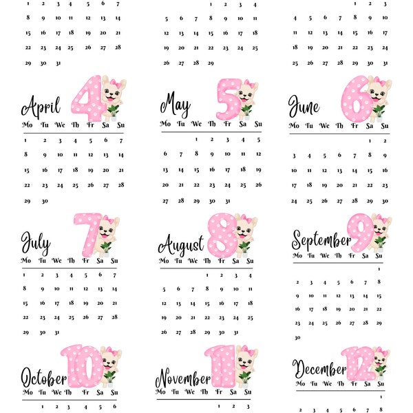 French Bulldog Calendar, Mini Calendar Stickers, French Bulldog Calendar Stickers