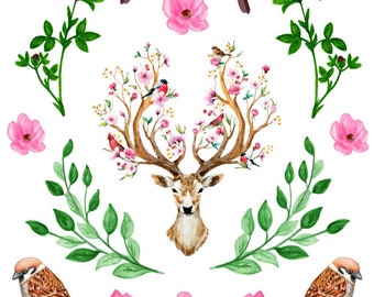 Floral stag stickers, journal and planner stickers, sticker collecting