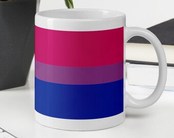 Bisexual Pride Flag, Bi, LGBTQ+, LGBT, White Glossy, 11 oz Coffee Mug