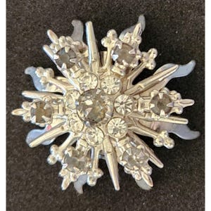 Vintage 1960s Mid-Century Sunburst Silver Tone Brooch Pin Rhinestones!