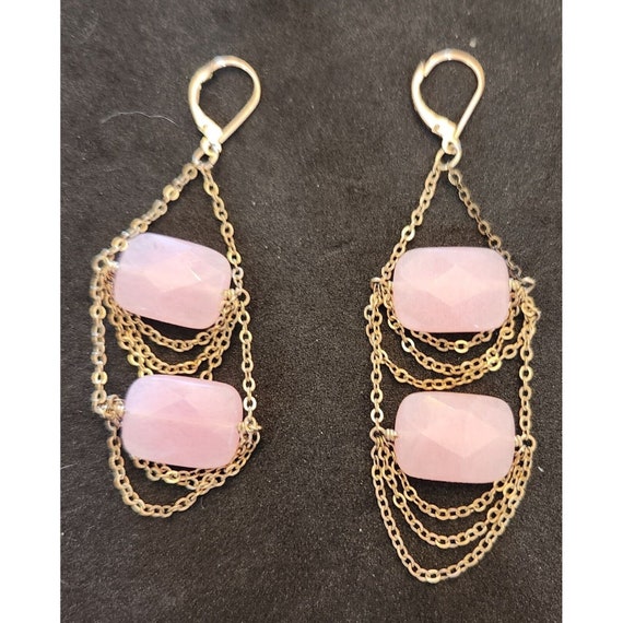 Rose Quartz Cascading Gold Earrings 3" - image 1