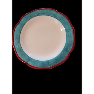 Vintage Pioneer Woman China Dinner Plate With Red & Teal Floral Design