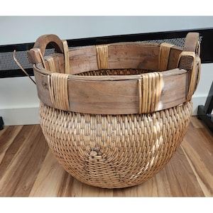 Vintage Chinese Woven Willow Basket With Handles