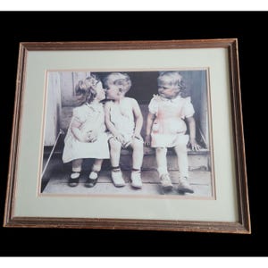 Vintage Framed Black /White Colorized Picture of Children In Playful Moment