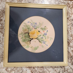 Set of 2 Cottage Country Core Vintage 1950&#39;s Pastel Watercolors Flower Pictures Signed