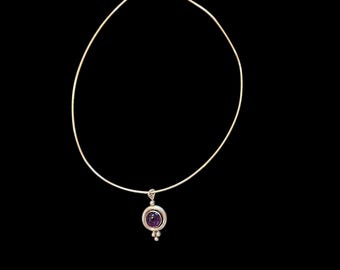 Sterling Silber Choker mit Amethyst Anhänger 38 cm L Anhänger 3 cm x 3/4 cm