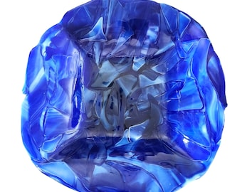 Vintage Handcrafted Blue Glass Bowl With Unique Layer Design