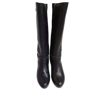 Pikolinos Black Leather Knee-High Boots With Suede Panel & Side Zipper Closure