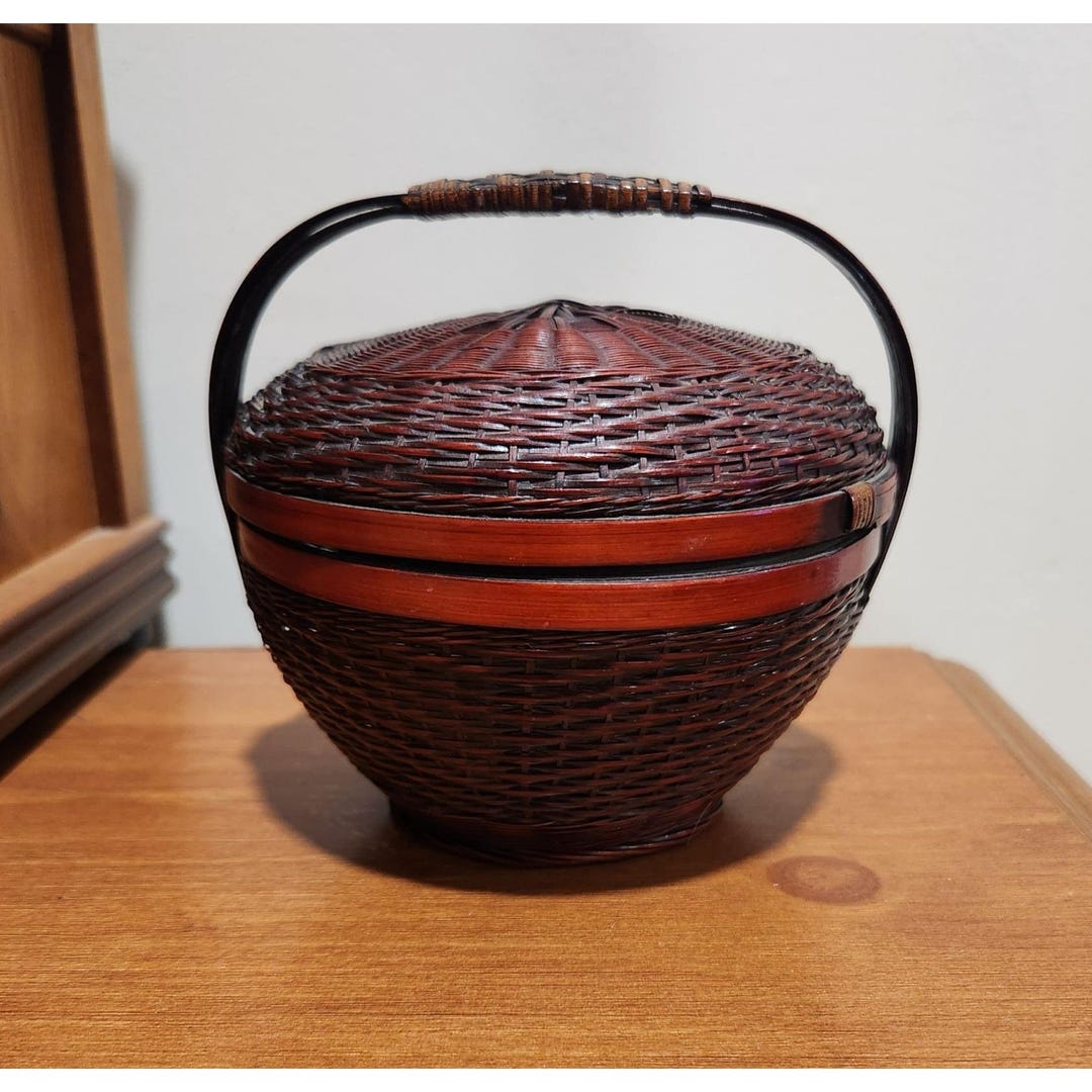 Vintage Chinese Woven Basket. Handmade Brown and Red Wedding Basket? - Etsy
