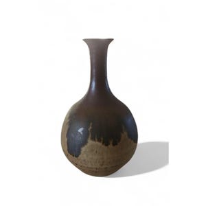 Vintage Vase that appears to be an Otto Keramik Glazed Brown & Beige Ceramic Handmade Tall Neck Signed