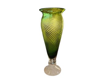 Green Art Glass Vase With Swirled Texture 15" tall