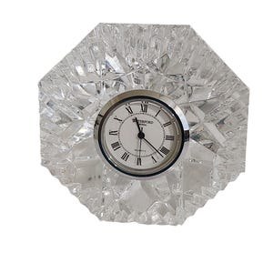 Waterford Crystal Desk Clock Roman Numerals Octagonal Shape Quartz Elegant Design