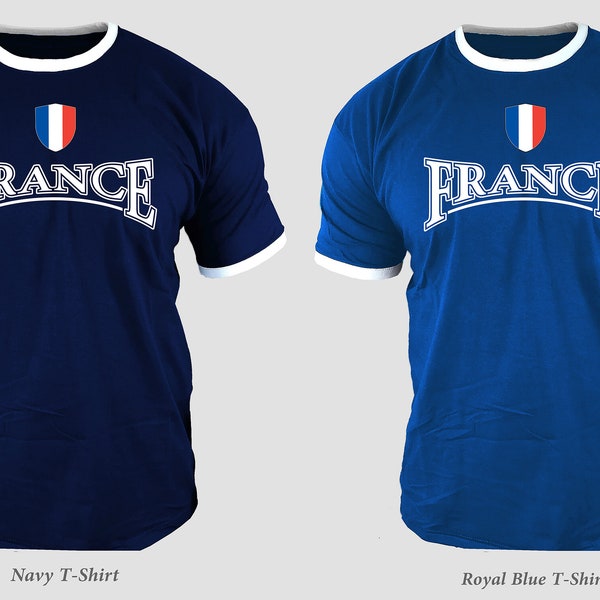 France T-Shirts Men's Women's Unisex Adults Retro Style Football Rugby Supporters Fancy Dress