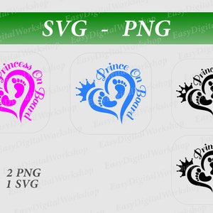 Księżniczka Książę SVG PNG Naklejki Dziecko Dzieci Na Pokładzie Naklejki Samochodowe Sylwetka Clipart Wektor Cięte Pliki Cricut Ai EPS