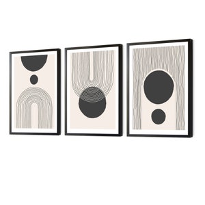 Black and Beige Abstract Circle Line Art Set of 3, Black,Beige, Minimal Contemporary Print, Wall Art, Poster, Gallery Wall Art, Home Decor