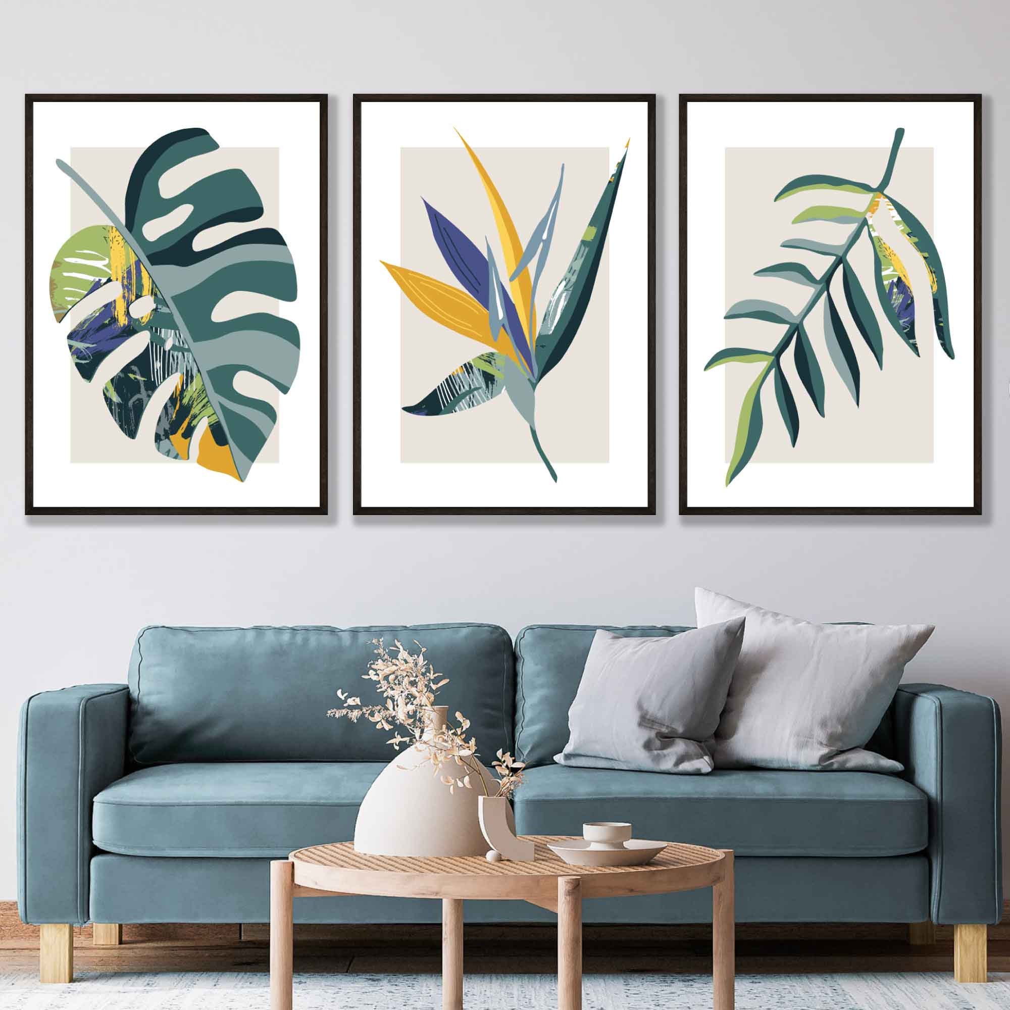 Abstract Boho Botanical Wall Art Prints, Boho Wall Decor, Set of 3 ...
