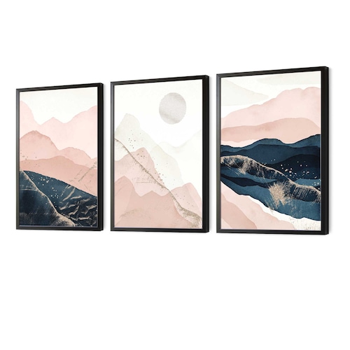 Set of 2 Prints PRINTABLE Wall Art Pink and Gray Abstract Etsy