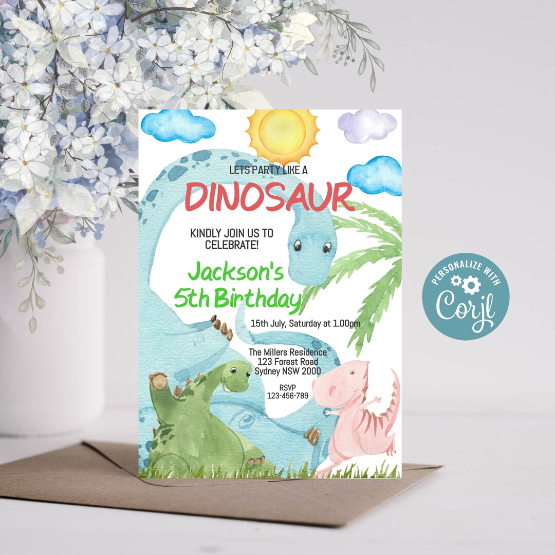Dinosaur Birthday Invitation Printable Birthday Party Template Download ...