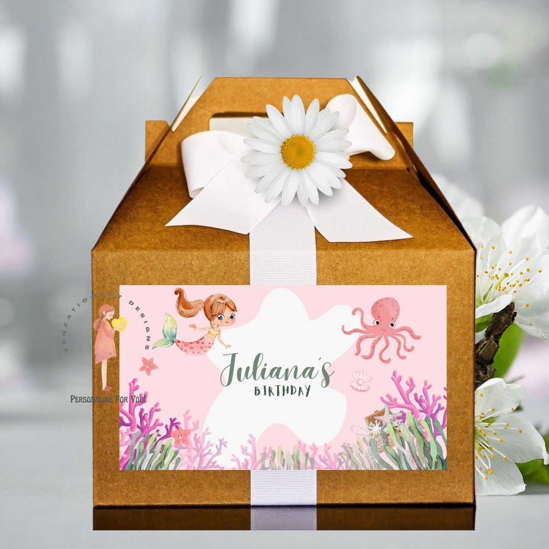 PERSONALIZED FOR YOU Mermaid Gable Box Favor Labels Birthday Party ...