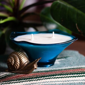 Vintage Blue Glass Soy Wax CANDLE- Choose your essential oil blend