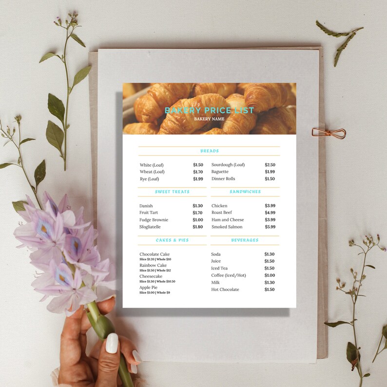 Bakery Shop Price List Template Editable Bakery Pricing Etsy