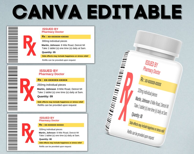 Pill Bottle Label RX Bottle Label Nurse Party Favor Pill Labels