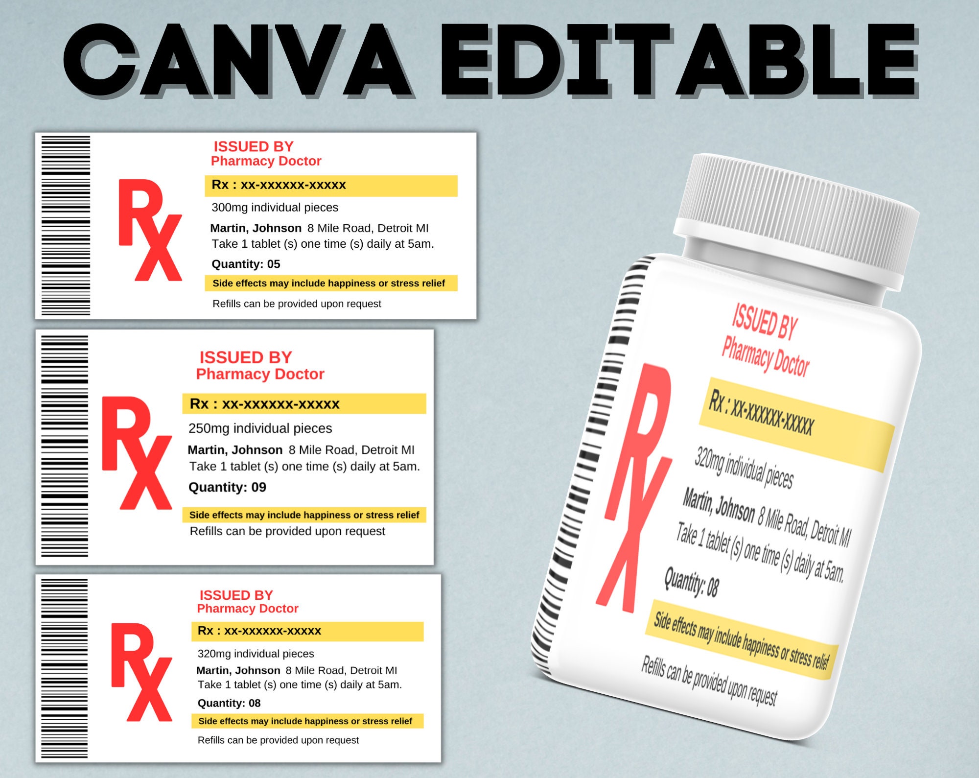 Pill Bottle Label RX Bottle Label Nurse Party Favor Pill Labels
