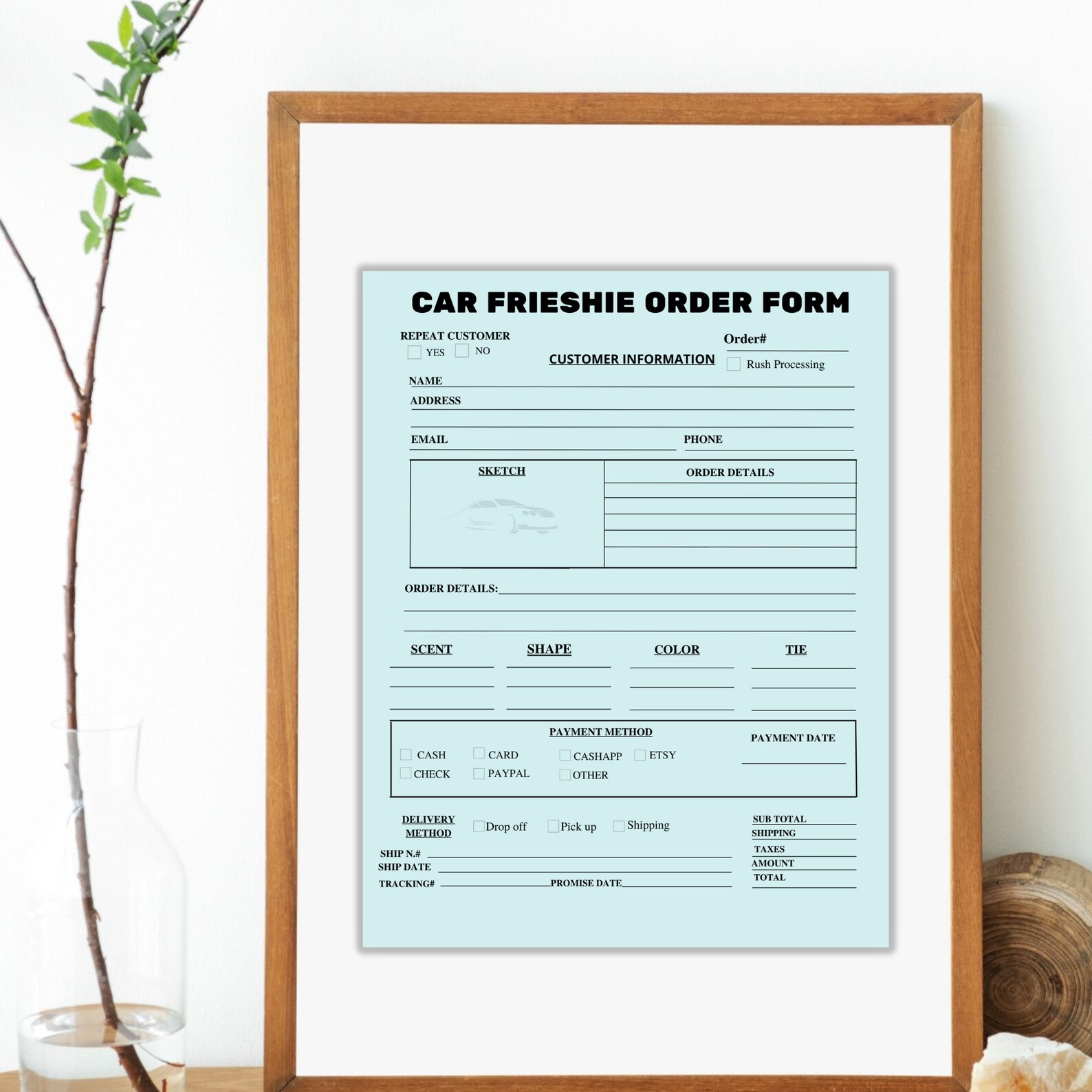 Editable Car Freshie Order Form Order Form Template Small Business