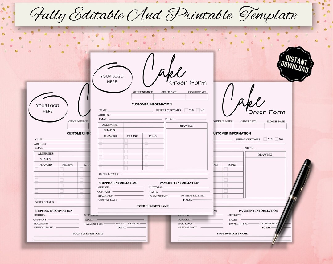 Editable Cake Order Form Printable Order Form for Small - Etsy UK