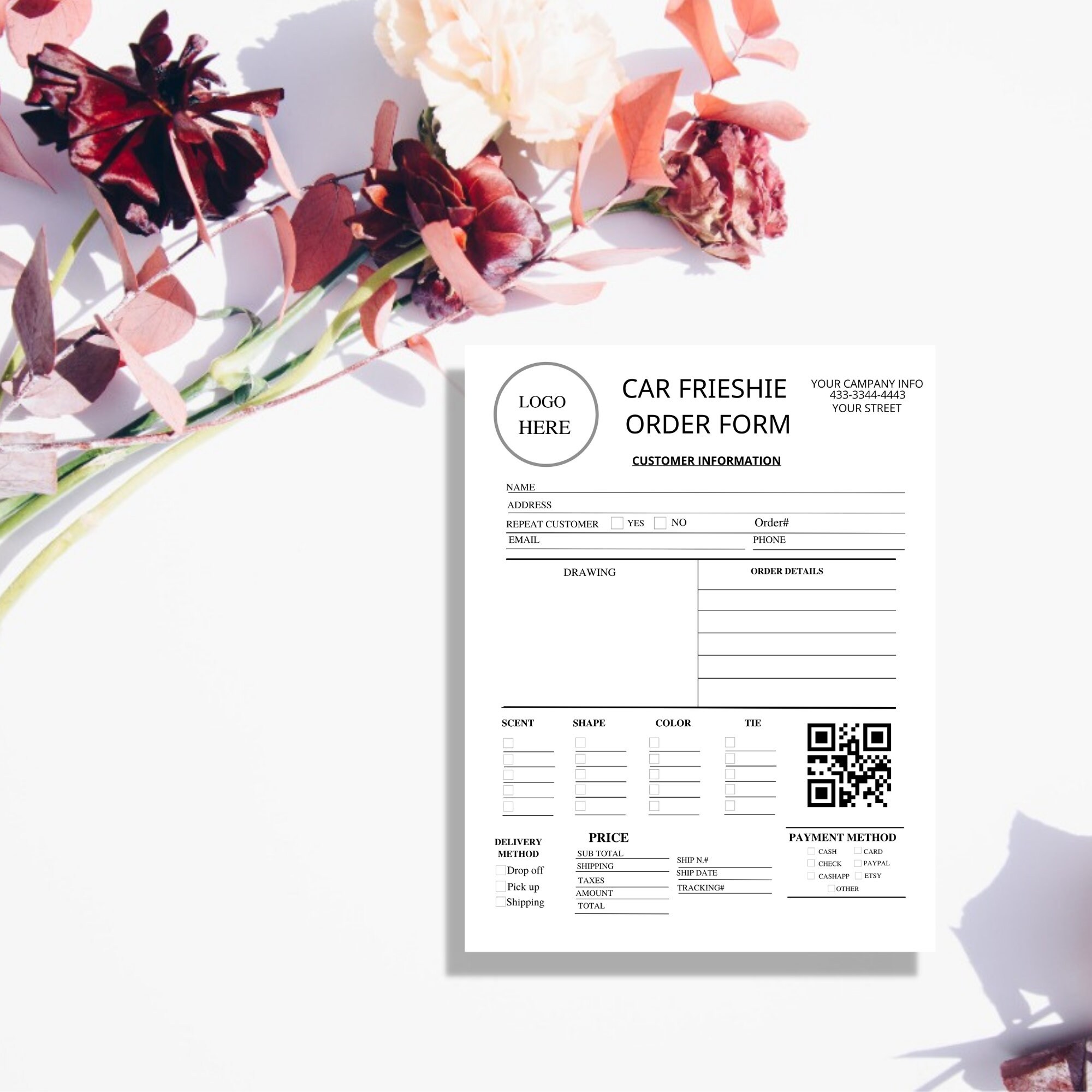 Car Freshie Order Form Editable Order Form Small Business Order Card - Etsy