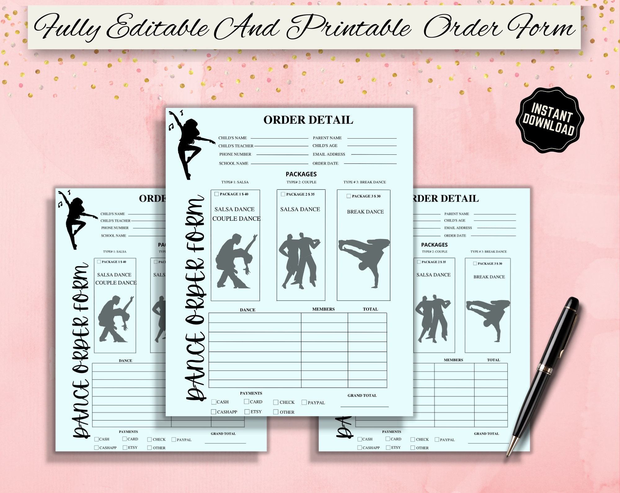 Dance Order Form Editable Order Form Template Printable Etsy