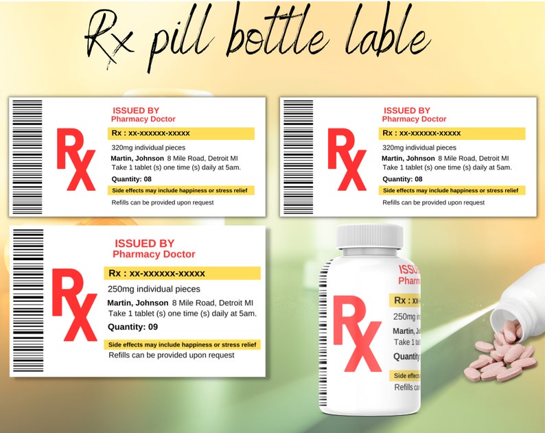 Pill Bottle Label RX Bottle Label Nurse Party Favor Pill Labels