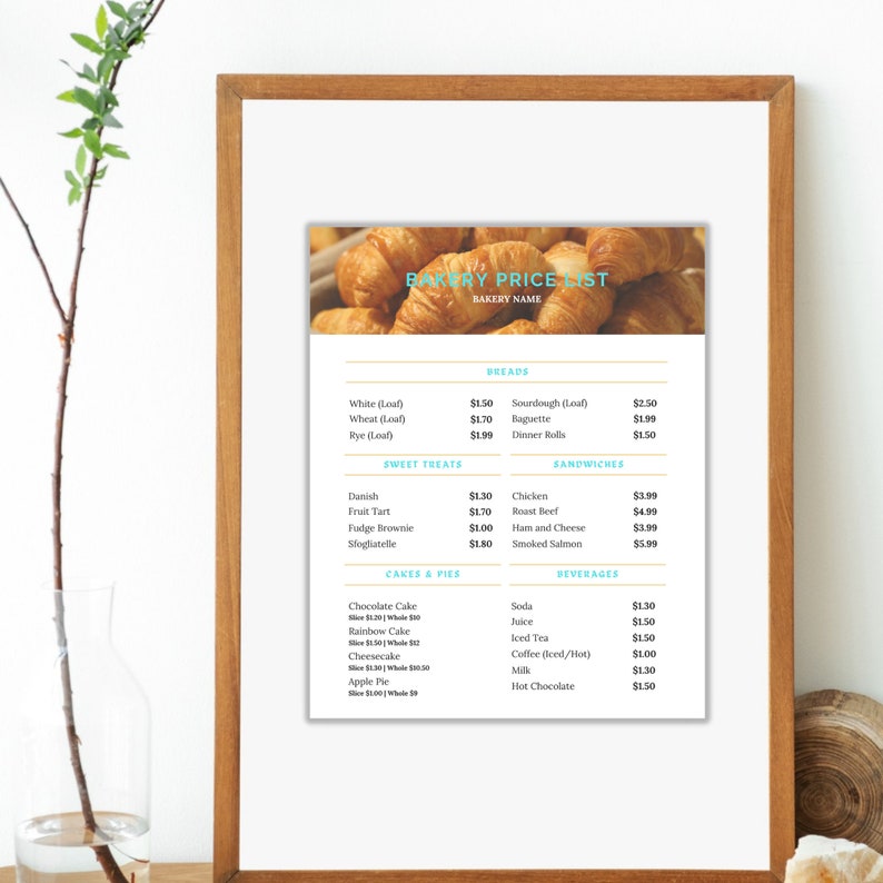 Bakery Shop Price List Template Editable Bakery Pricing Etsy