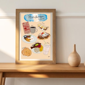 Fondo de pantalla de cocina hondureña, arte mural con recetas tradicionales hondureñas, impresión artística de comida hondureña, arte mural de baleadas, arte inspirado en Honduras