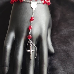 Red Rosary Style Bracelet – Handmade Stainless Steel Catholic Jewelry