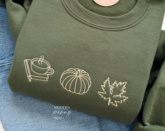 Fall sweatshirt, Embroidered Book Leaves Crewneck Sweatshirt Farm Fresh Pumpkin Patch, Pumpkin Sweater, Autumn Shirt Thanksgiving Sweatshirt