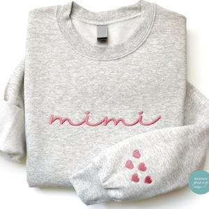 Mimi Sweatshirt, Grandma Gift Nana Embroidered Crewneck with Grandkids Names on sleeve Gift for Christmas Nana Gift Custom Shirt Gigi Gift