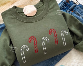 Christmas Embroidered sweatshirt, Holiday Sweater, Christmas shirt, Christmas Party Sweater Winter Shirt, Candy Canes Winter Sweater