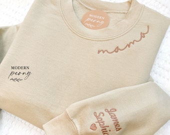 Mama Embroidered sweatshirt mama sweatshirt with kid name Mama Crewneck Sweatshirt Pregnancy Hospital Gift Custom Mom Shirt Mothers Day Gift