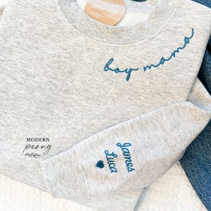 BOY Mama Embroidered sweatshirt, boy mama sweatshirt with kid name Mama Crewneck Sweatshirt Hospital Gift Custom Mom Shirt Mothers Day Gift