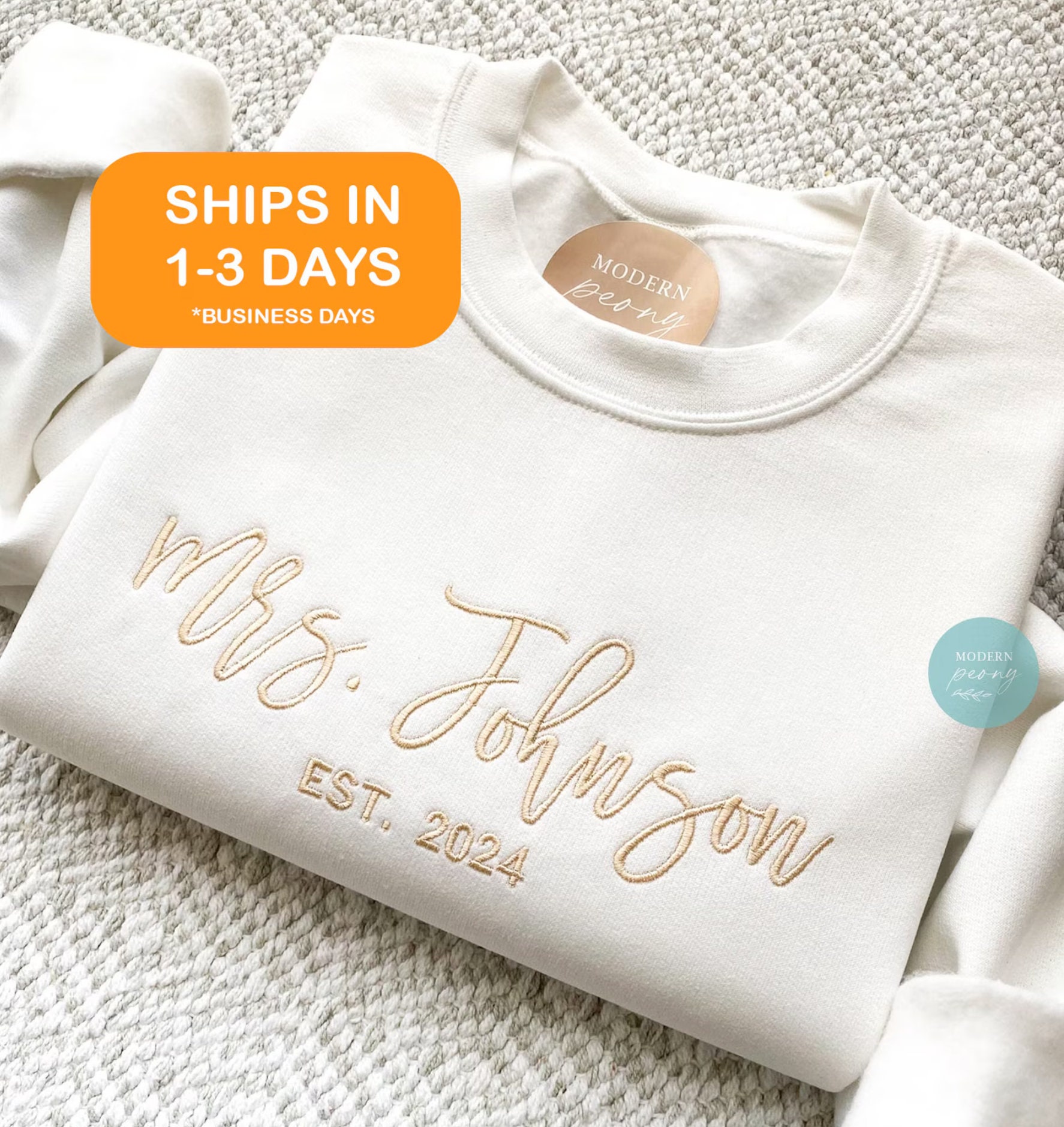 Custom Mrs Sweatshirt, Embroidered Future Mrs Name Crewneck Bride to Be Gift for Bridal Shower Engagement Gift Mrs Last Name Honeymoon Shirt