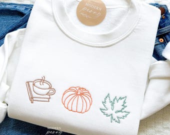 Fall sweatshirt, Embroidered Book Leaves Crewneck Sweatshirt, Pumpkin Patch, Pumpkin Sweater, Autumn Shirt Thanksgiving Sweatshirt, Gift