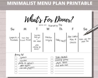 Utskrivbar veckovis måltidsplanerare: Minimalistisk middagsmeny (PDF-nedladdning)