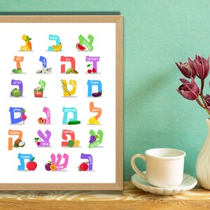 Hebrew Aleph Bet Poster: Fruit & Vegetable Classroom Art (Digital Download)