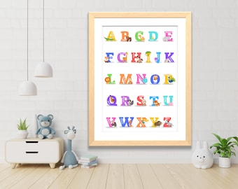 Animal Alphabet Poster: Colorful ABC Chart, Kids Wall Art (Digital Download)