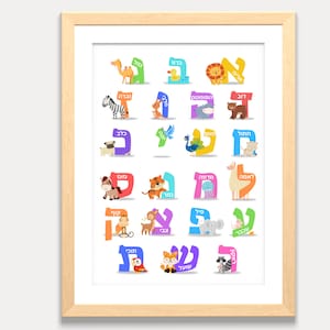 Hebrew Alphabet Animal Poster: Alef Bet Kids Wall Art (Digital Download)