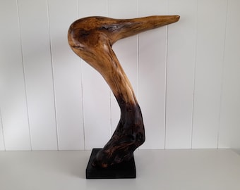 Handmade Wooden Pelican Sculpture: Coastal Rustic Decor, 18.5”