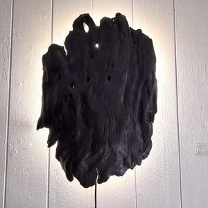 Black Driftwood Wall Sconce: Natural Wood LED Lamp