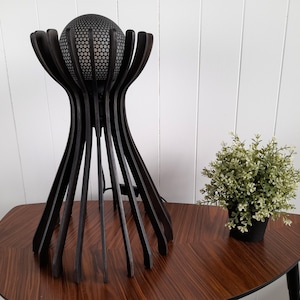 Black Wooden Scandinavian style table lamp, Modern black table lamp, Unique desk or sideboard lamp,