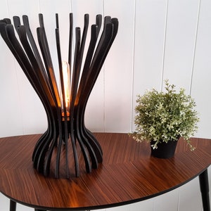 Black Modern decorative table lamp, Wooden Scandinavian style table lamp, Unique desk or sideboard lamp,
